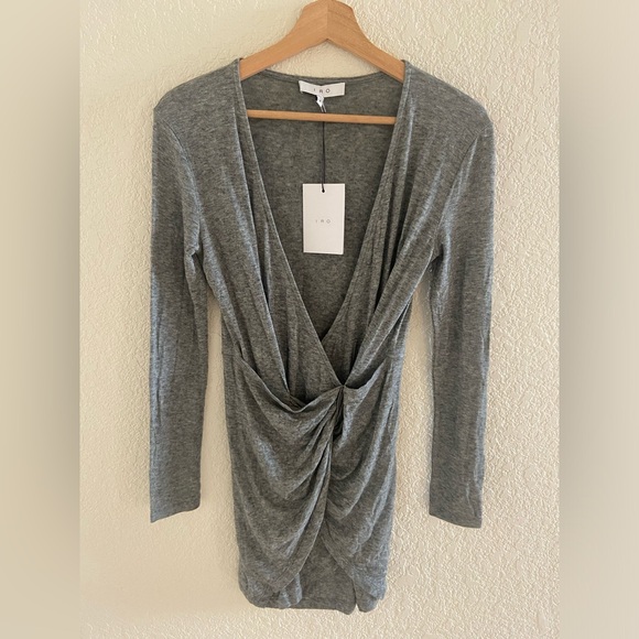 BNWT IRO Grey Stretch Knit Draped Mini Dress - Picture 2 of 7